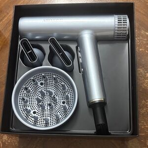 Silver Hair Dryer with attachments